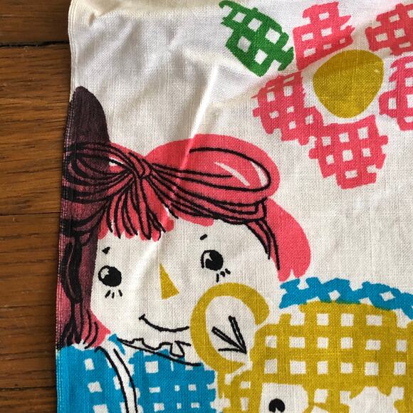 60s 70s Vintage Raggedy Ann Fabric in Pink and Blue, Yellow Tan 50" x 36" - Picture 11 of 14